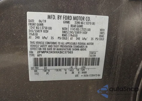 2019 Ford Edge Titanium z USA, uszkodzony, nr VIN 2FMPK3K9XKBC37503